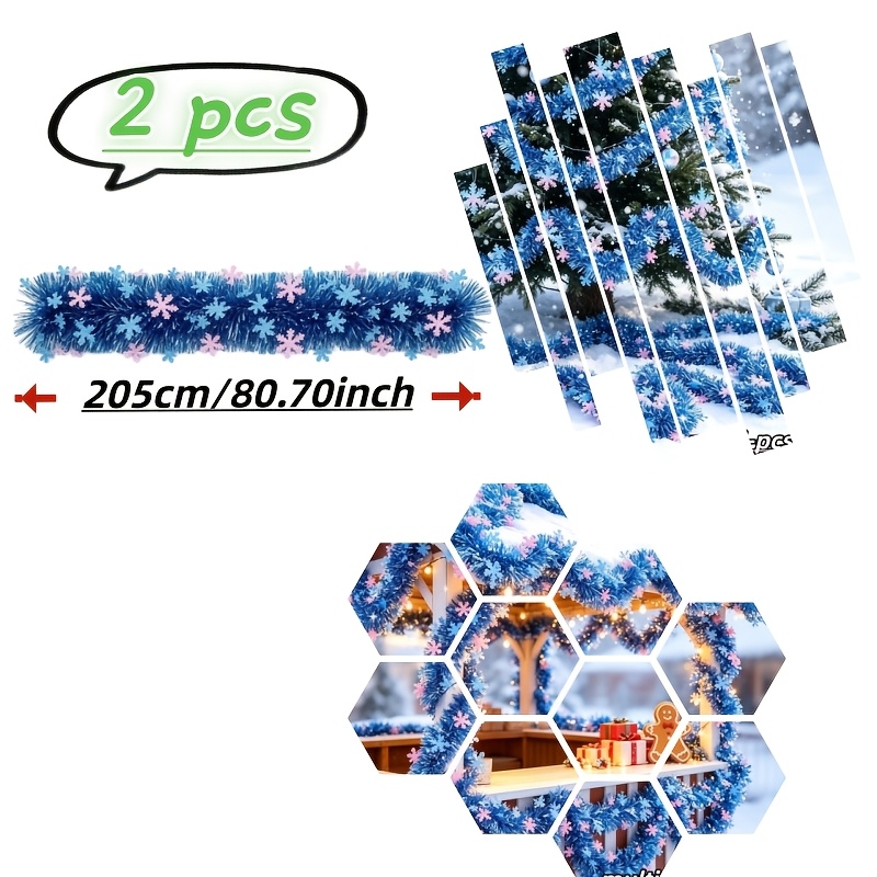 TEMU 2pcs Set Christmas Blue Snowflake Lace, Metallic Foil Decoration - , Suitable For Stair Railings, , Christmas Trees, And Scenes. For
