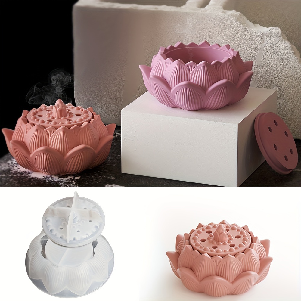 

Silicone Lotus Candle Holder And Incense Burner Resin Casting Molds - Hybrid Shape Diy Aromatherapy Candle Jar And Jewelry Storage Box Epoxy Mold Set