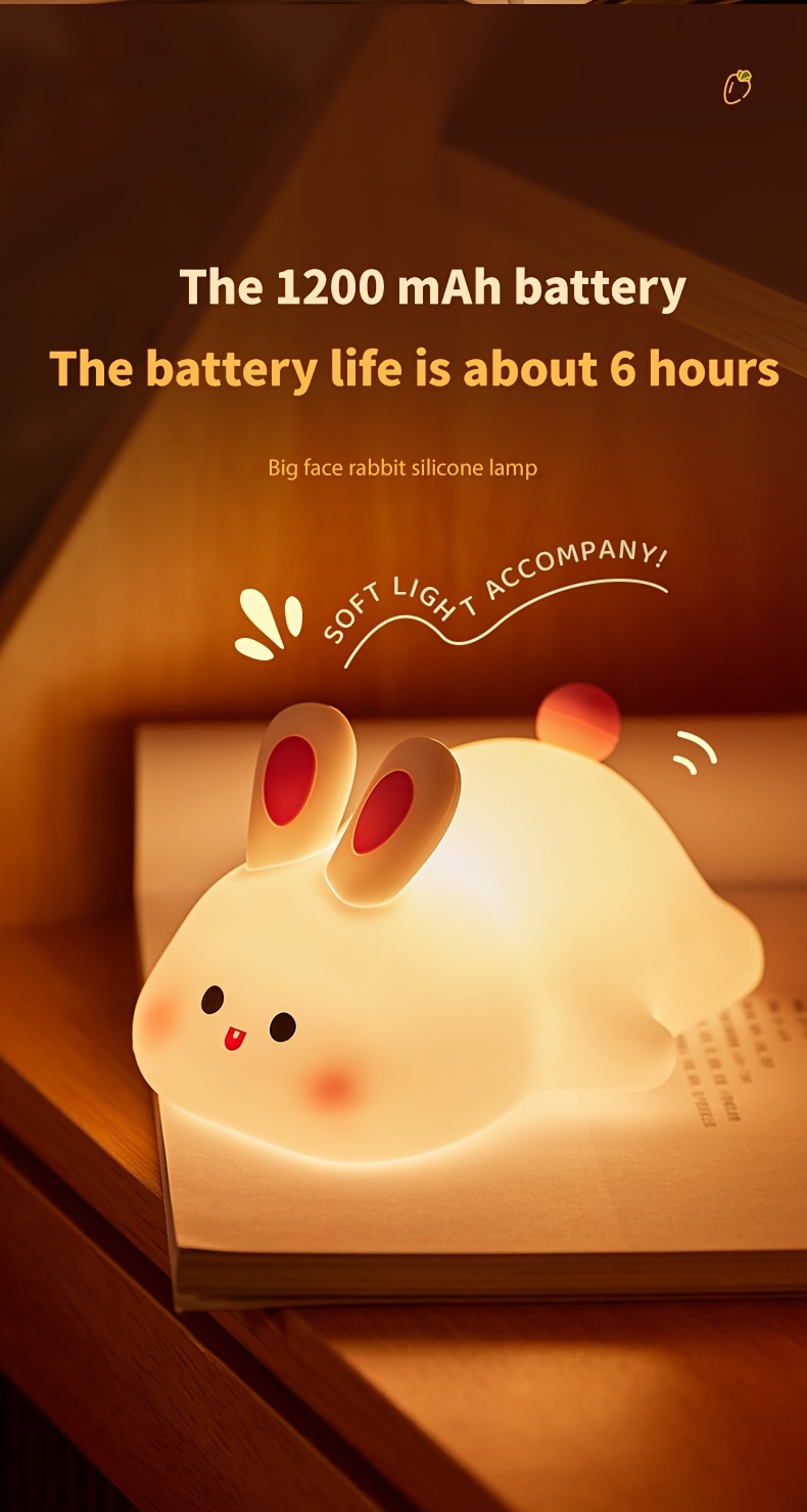 usb rechargeable big face rabbit night light smart bunny silicone   sleep light atmosphere light with three adjustable levels room decoration light birthday holiday gift details 7