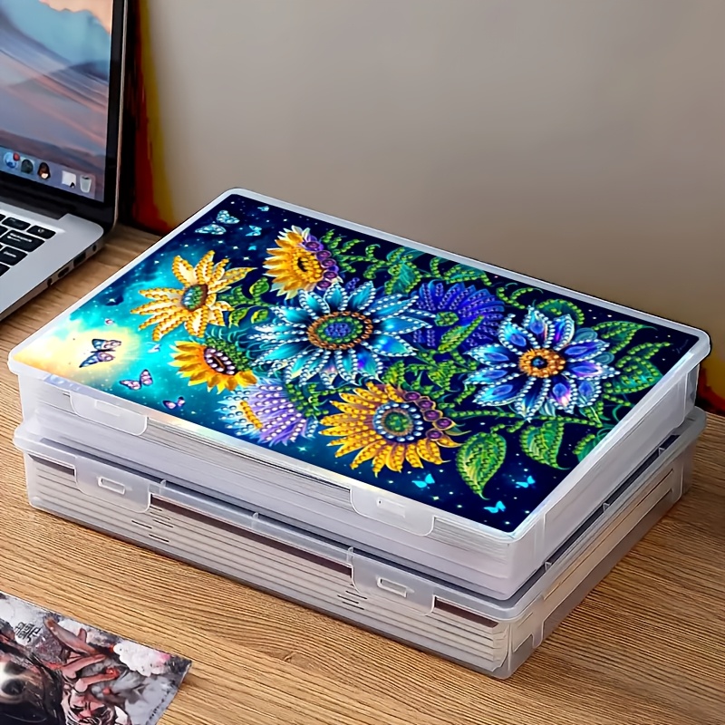 TEMU A Diamond Painting Kit With Drill Transparent, Windproof, And Waterproof Storage Box Featuring A Sunflower And Starry . Made Of High- Plastic,