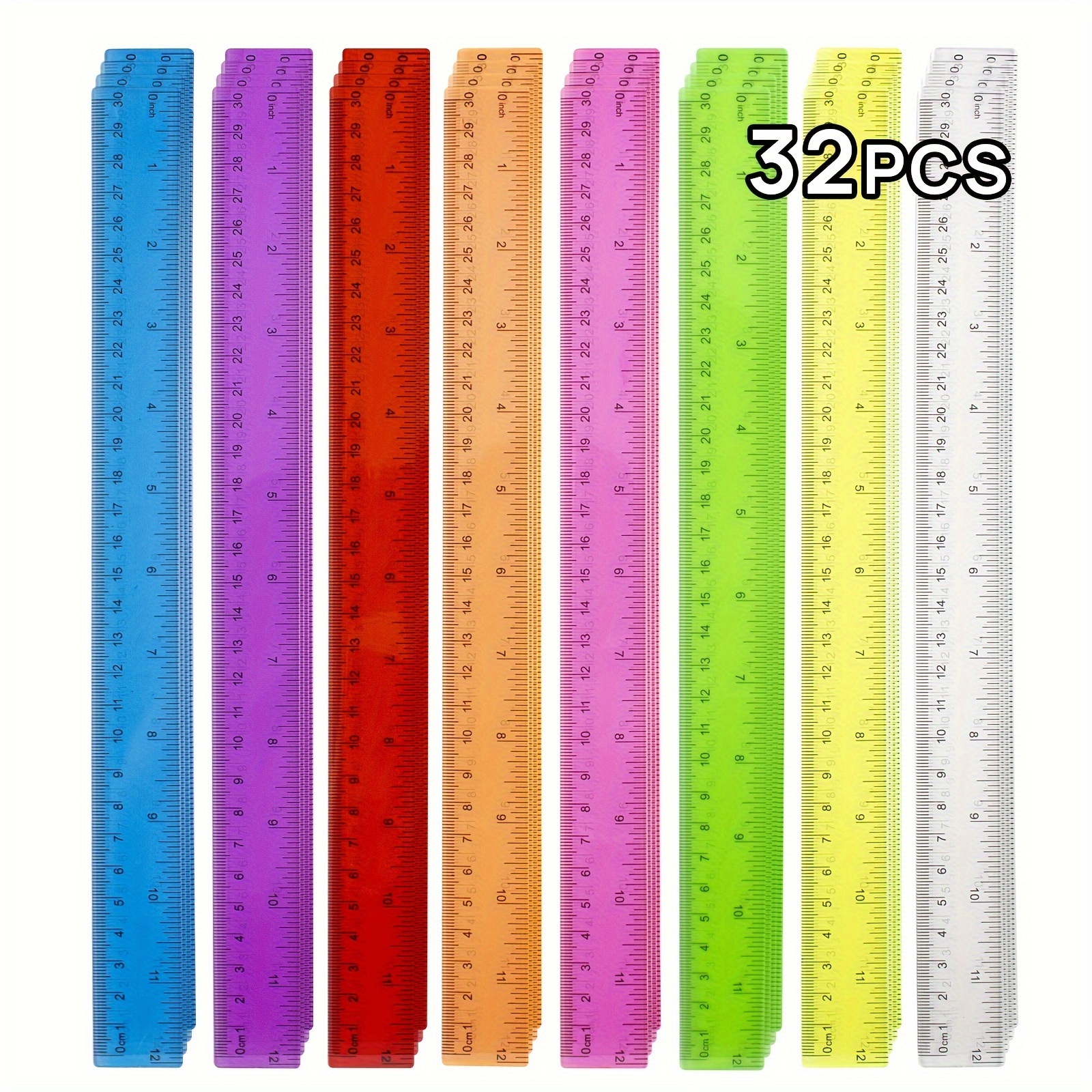 E-shop 32-er Pack 12-Zoll (30 cm) Lineale – Klare Skala, stilvolles 8-Farben-Design, für Schul- Bürobedarf, langlebige präzise Messwerkzeuge