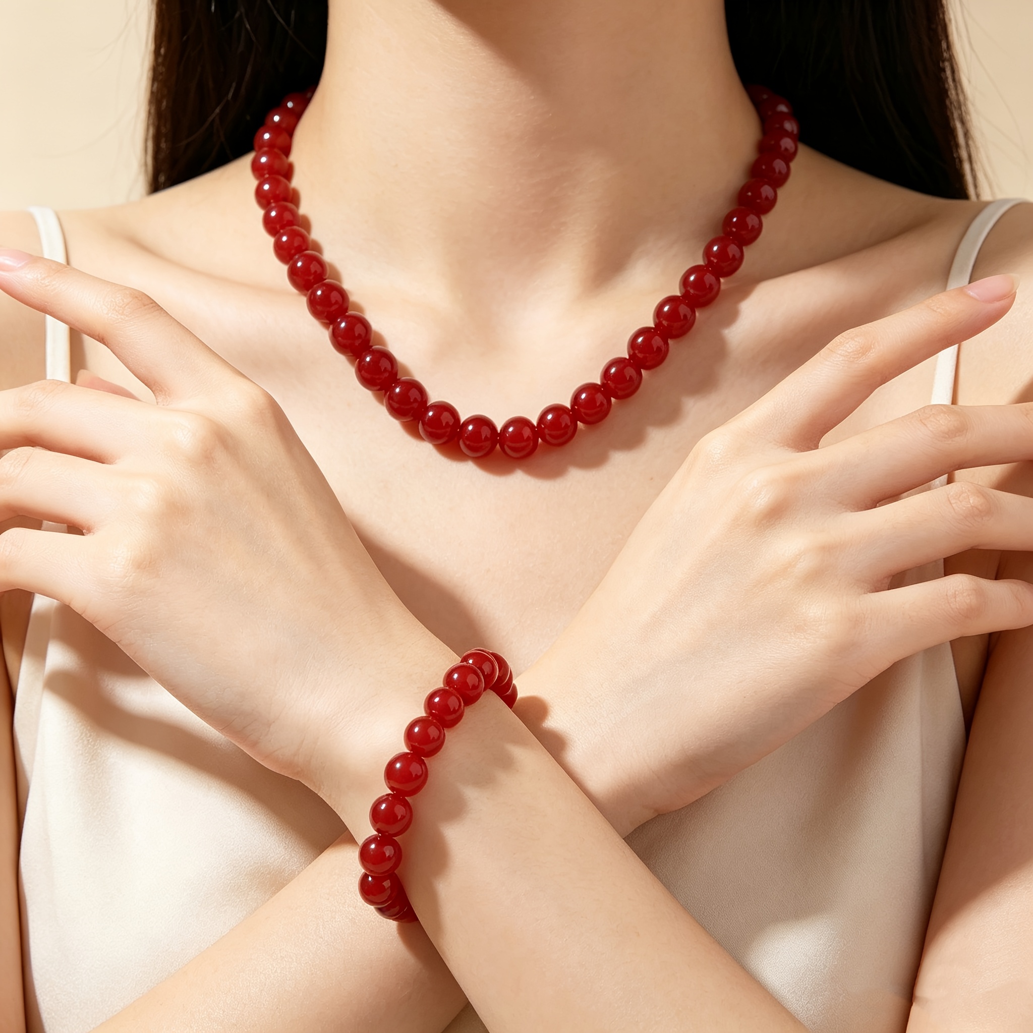 Bohemian Natural Red Agate Beads Necklace & Bracelet Set