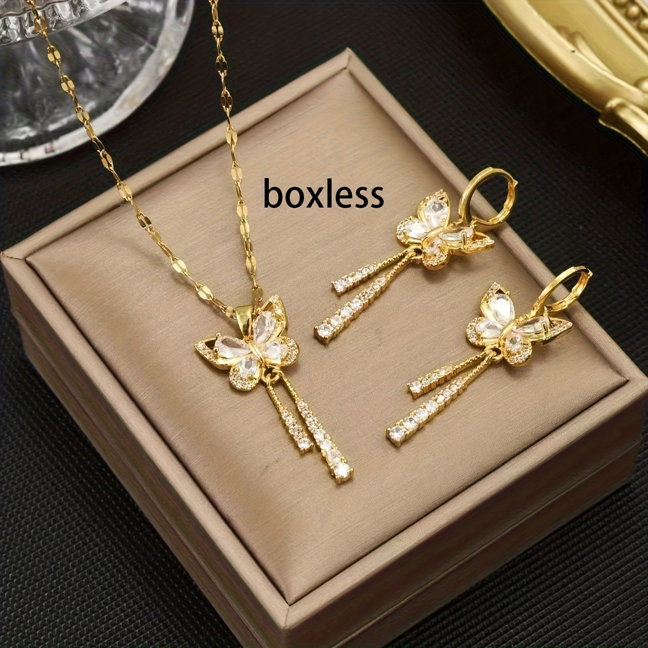TEMU 3pcs Women Fashion Copper Inlaid Cubic Zirconia Earrings Necklace Set With Stainless Steel Chain Women Fashion Jewelry Set Gift Holiday Party
