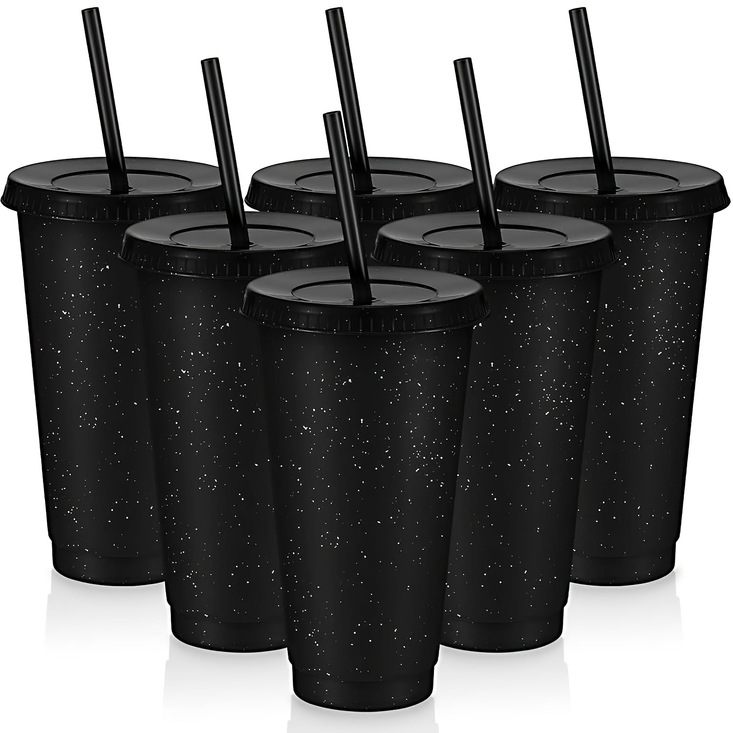 

5pcs, Glitter Starry Tumblers With Lids And Straws, 710ml/24oz Plastic Water Bottles, Reusable Party Water Tumblers, Summer And Winter Drinks, Travel Accessories, Party Decorations