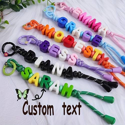 . personalisierter gewebter seil-schlüsselanhänger mit bunten acryl-buchstabenperlen, niedlicher blumen-schlüsselring, minimalistischer anhänger, personalisierter name, personalisiertes -accessoire, personalisiertes geburtstagsgeschenk, neujahrs-/valentinstags-/weihnachts
