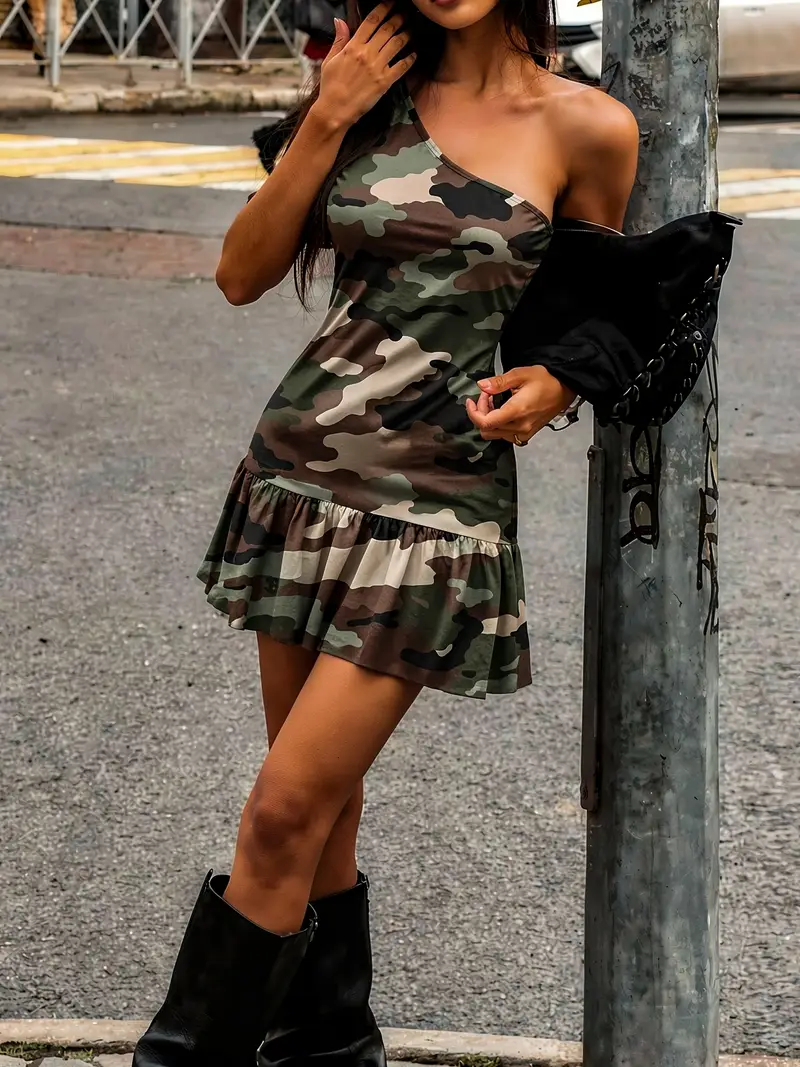 off the shoulder camo dress plus size camo print shoulder dress casual short sleeve