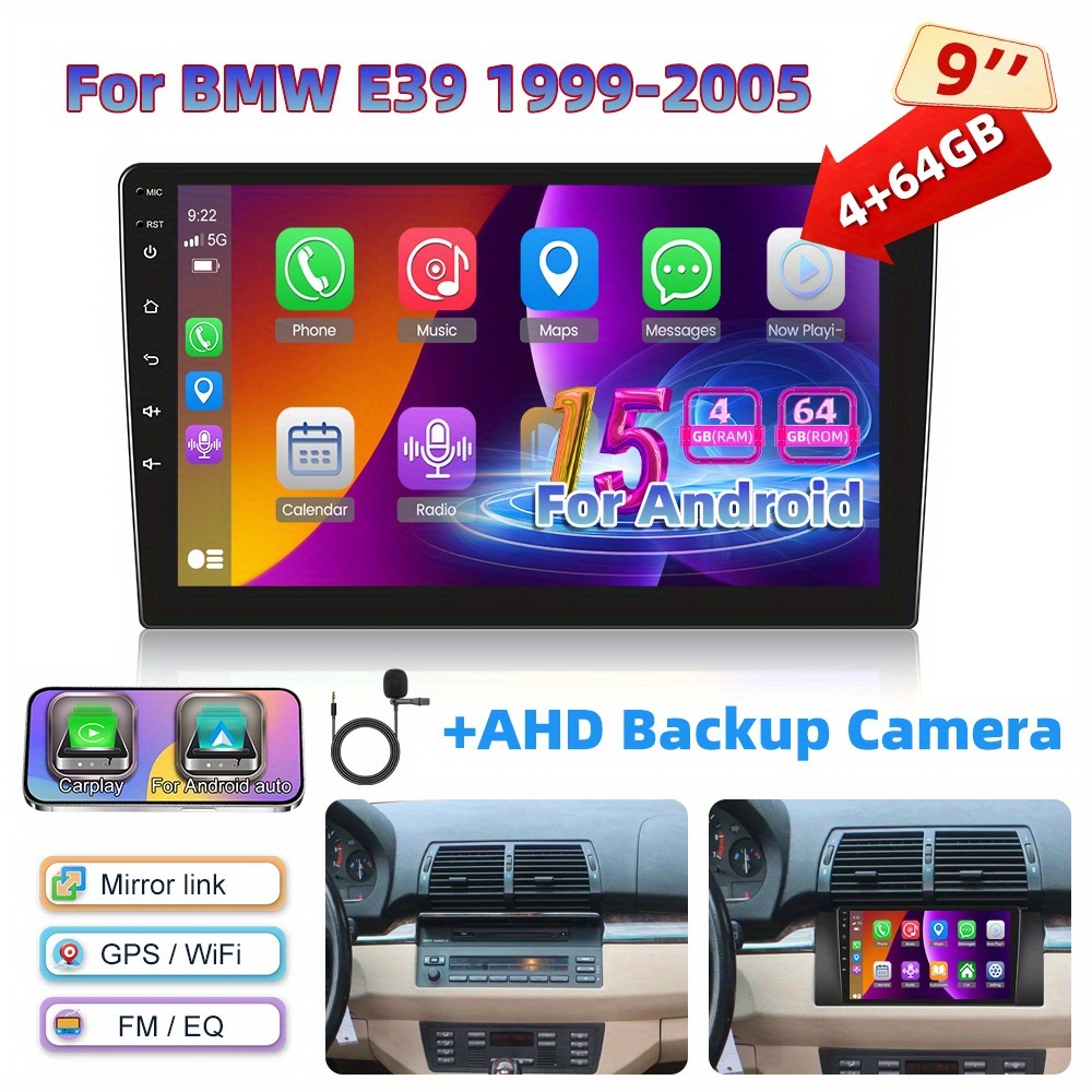 Image of [4+64g] 15 Car Radio, For E39 1999-2005, 9-inch 1280p Ips Touch Screen Radio With Car Radio Ai Dsp/ Fm/ Rds/ 32eq Gps Wifi Swc+microphone, Ahd Reverse Camera, Without Battery