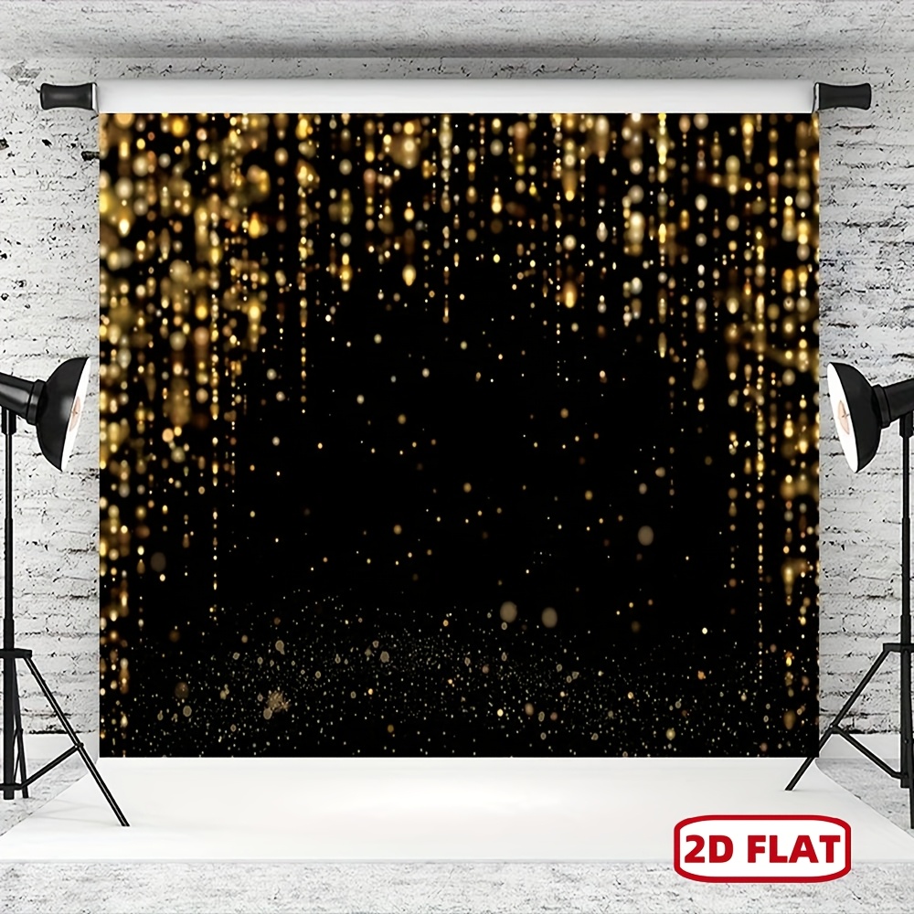 Image of 2d Flat, 1pc 2d Flat Black & Golden Glitter Backdrop Golden Spots - Inch Photography Birthday, Wedding, Christmas, Graduation Photo Booth Decor - Gift Planners, Parents, 2d Flat