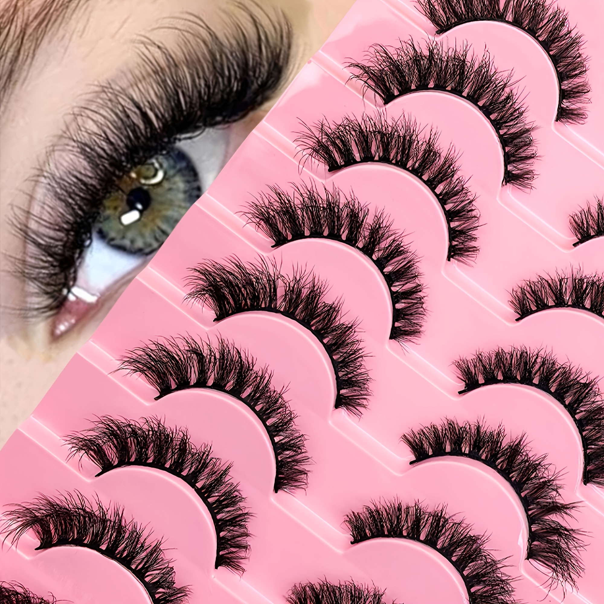 New 7/10 Pairs 6d Fluffy Lashes Makeup Eyelashes Soft Fluffy Lashes False Eyelashes Handmade Reusable Short Natural Eyelashes Dramatic Extension Eyelashes 3d Faux Cils