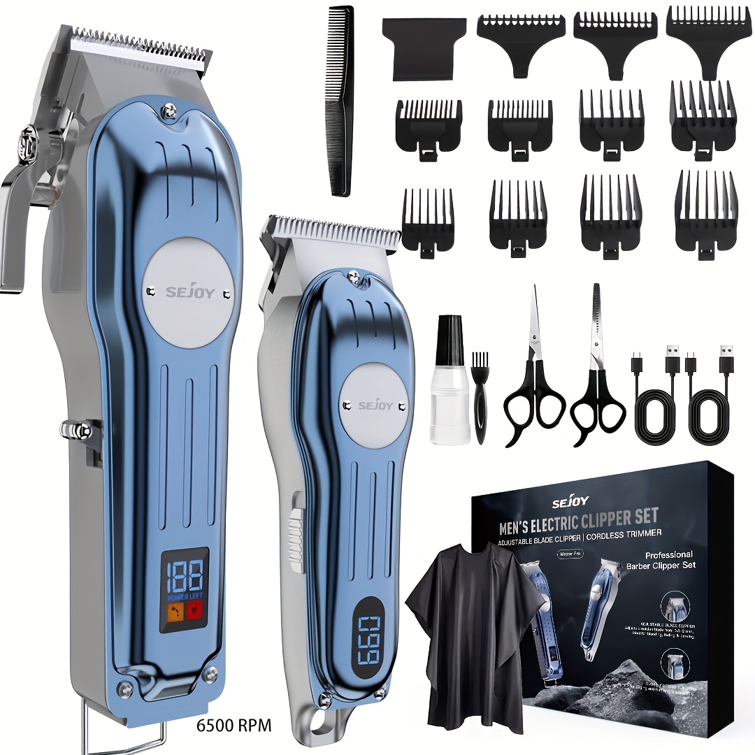 TEMU Professional Hair Clippers For Men, Cordless Metal Barber Clippers And Trimmers Set, Clippers For Hair Cutting Kit With Lcd Display,