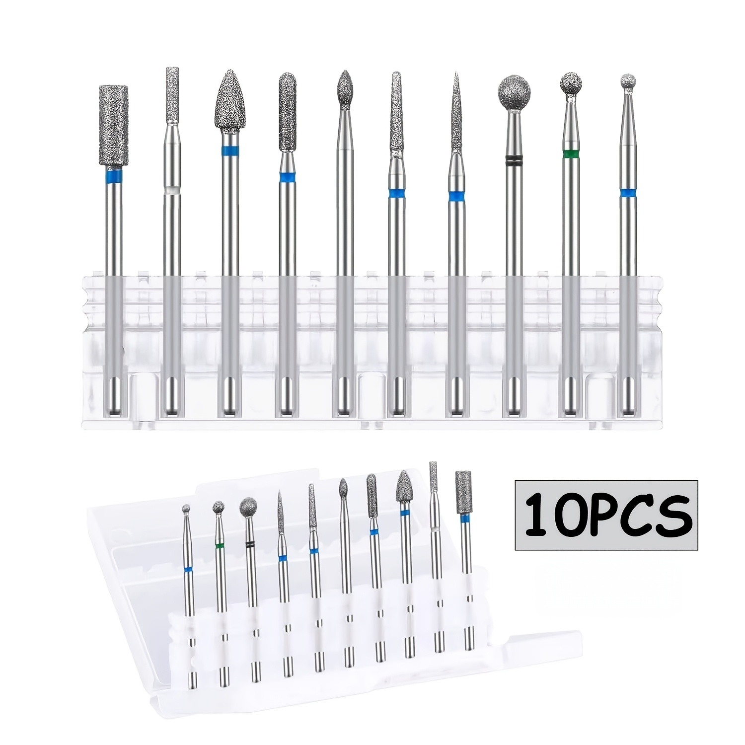 TEMU Juego de 10 brocas profesionales para uñas: Brocas de diamante de carburo para eléctricas y manicuras