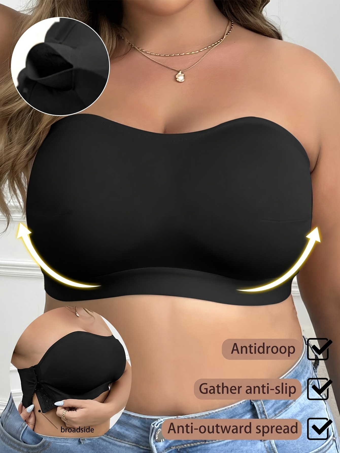 Plus Size Women's Comfortable Bra with Removable Chest Pads - Soft Stretchy Solid Color Round Neck, Side Opening Design & No Underwire, Machine Washable for Everyday & Special Occasions (Casual to Formal Wear)
