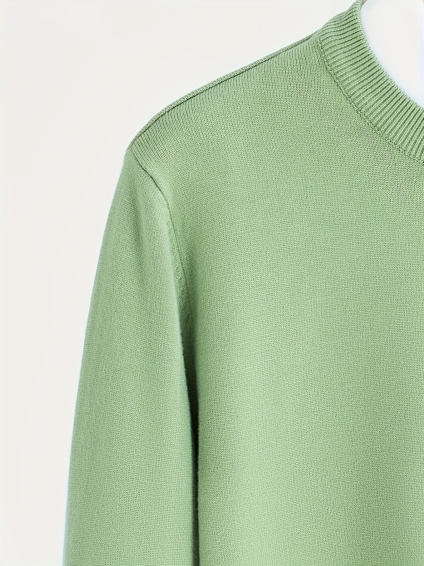*'s Fit Casual Solid Color Round Neck Sweater Long Sleeve Pullover  Knit Top with Ribbed Detailing, Mint Green, Spring Fall Essential,