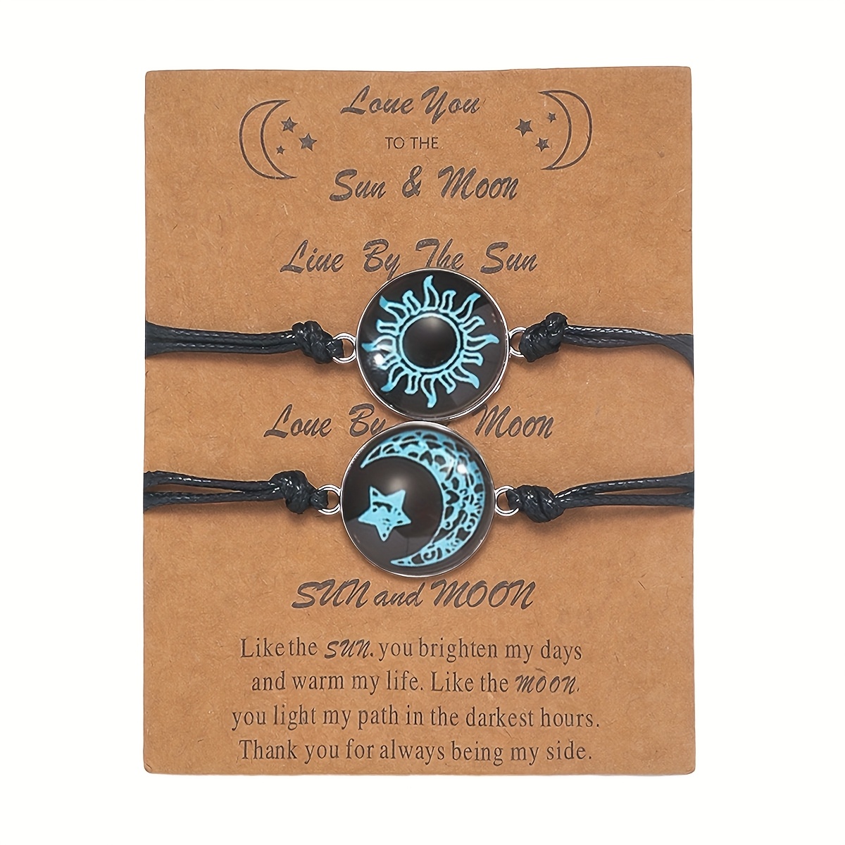 E-shop 2 Stk. Stern Mond Sonne Passende Armbänder Leuchtende Armbänder für Paare Geburtstags- und Feiertagsgeschenke Eid Geschenk Handgewebte