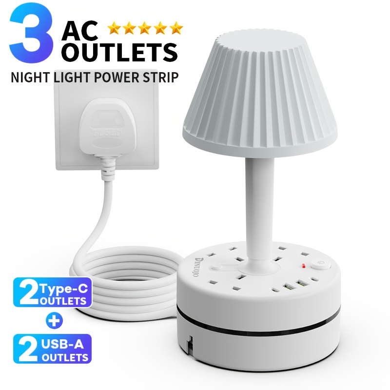 TEMU 1pc An Power Board Featuring A Power Socket And Power Strip, With A 1.8-meter Extension Cord, 3 Ac Outlets, A Desk Lamp, A Power Capacity Of