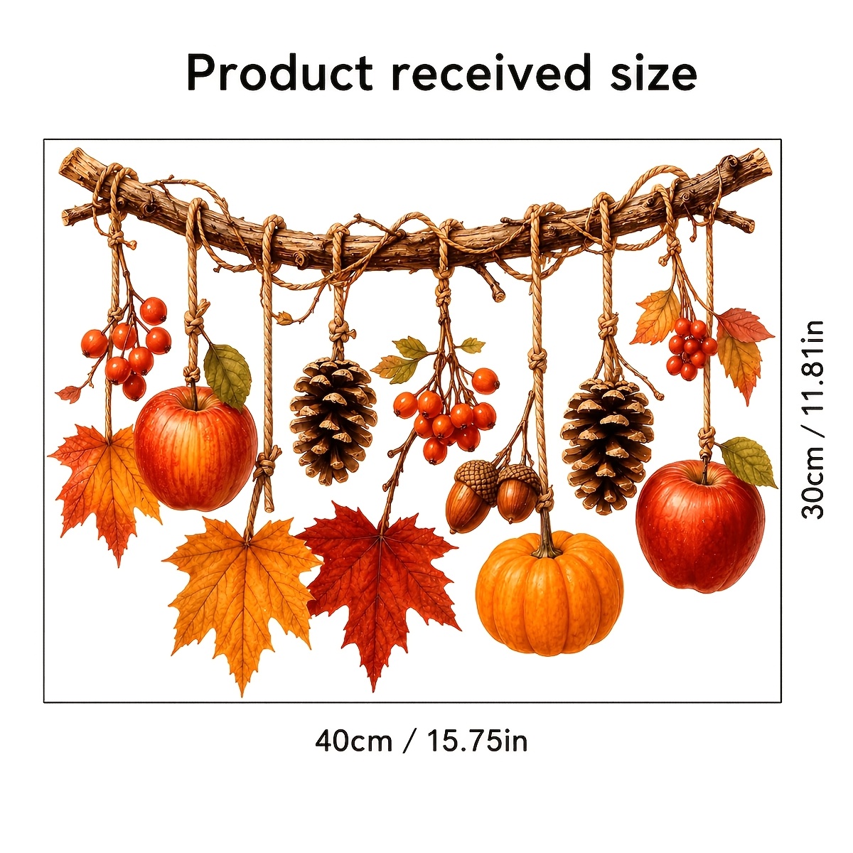TEMU 1pc Hanging Autumn Fruit Branch Leaf Decorative Window Sticker, Static Reusable, Draped Fruits And Flowers Scattered Arrangement, Pumpkin,