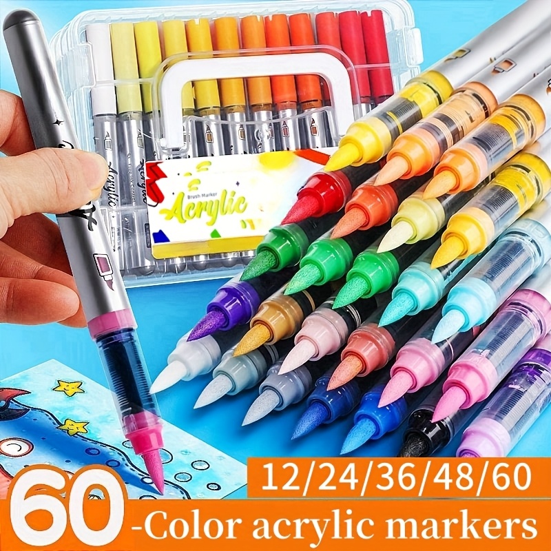 

12/ 24/ 36 Colors Painting Doodle Pen Straight Liquid Acrylic Marker For Stone, Glass, Ceramic, , Metal, Wood, Waterproof And Non-toxic