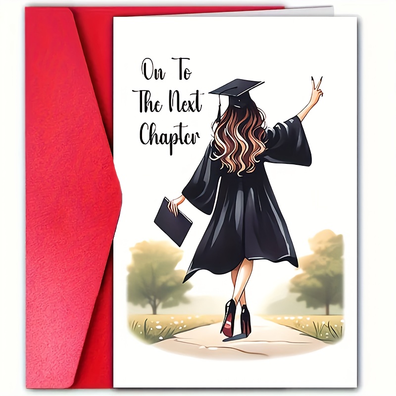 a cute graduation card with an envelope made of high quality cardstock featuring   of a graduation cap and   with   on to   suitable for  