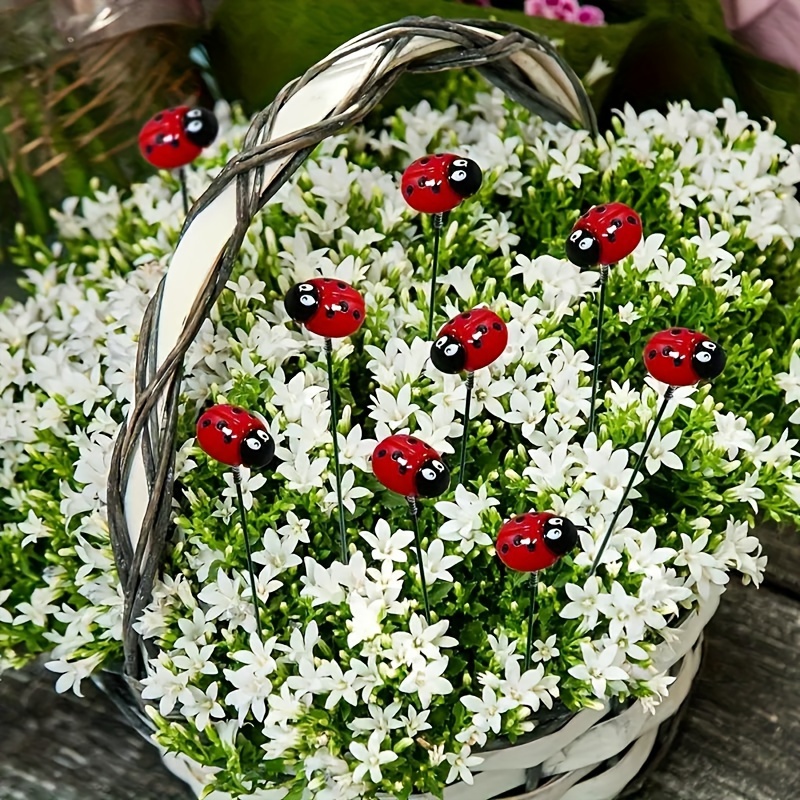 

10-piece Lifelike Ladybug Garden Stakes - Perfect For Outdoor Yard Decor, Seasonal Celebrations & Everyday Beautification