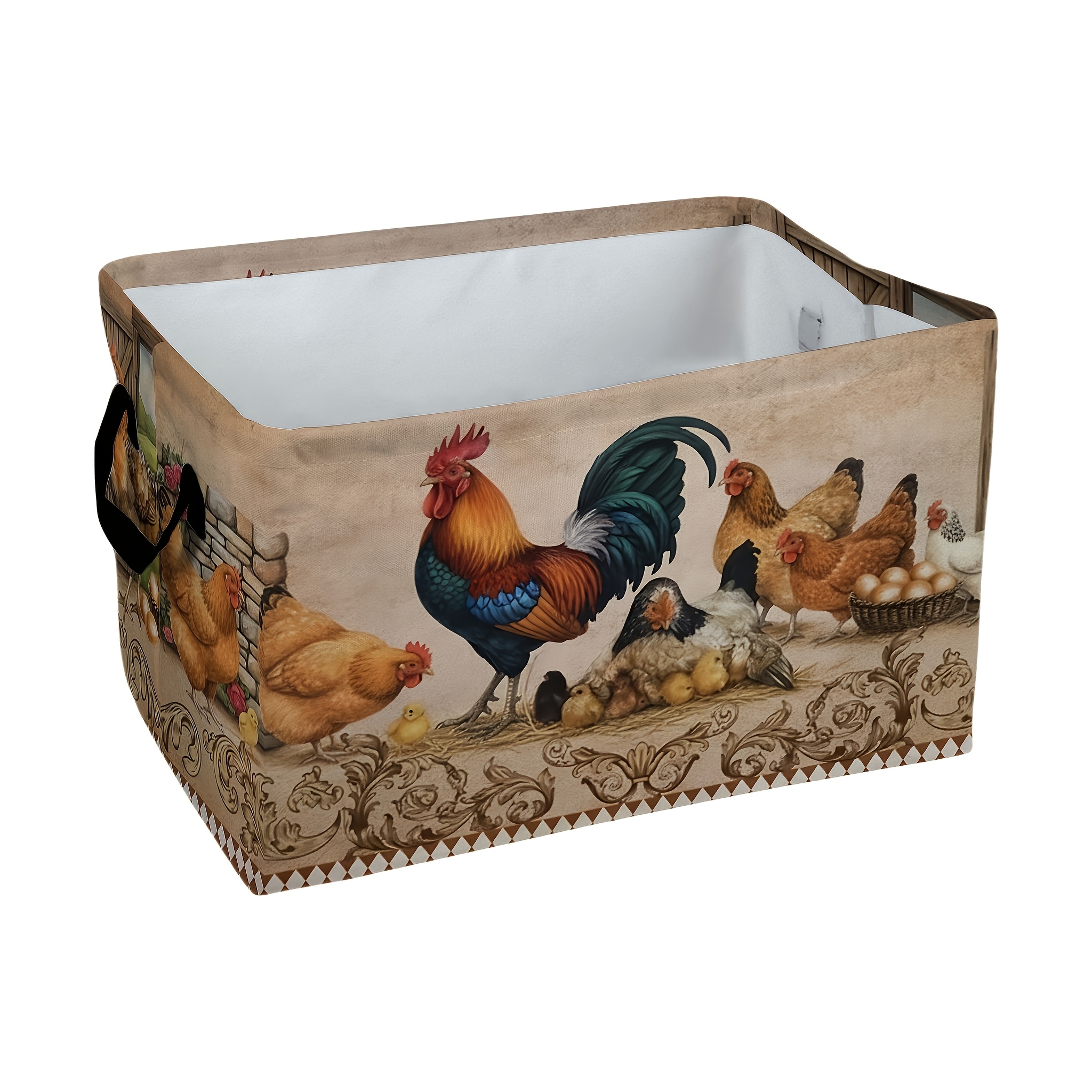 TEMU 1pc Dokriy Farmhouse Style Rooster Laundry Basket. Designed As A Rooster – A Foldable Rectangular Storage Basket Suitable For Use In Bathrooms
