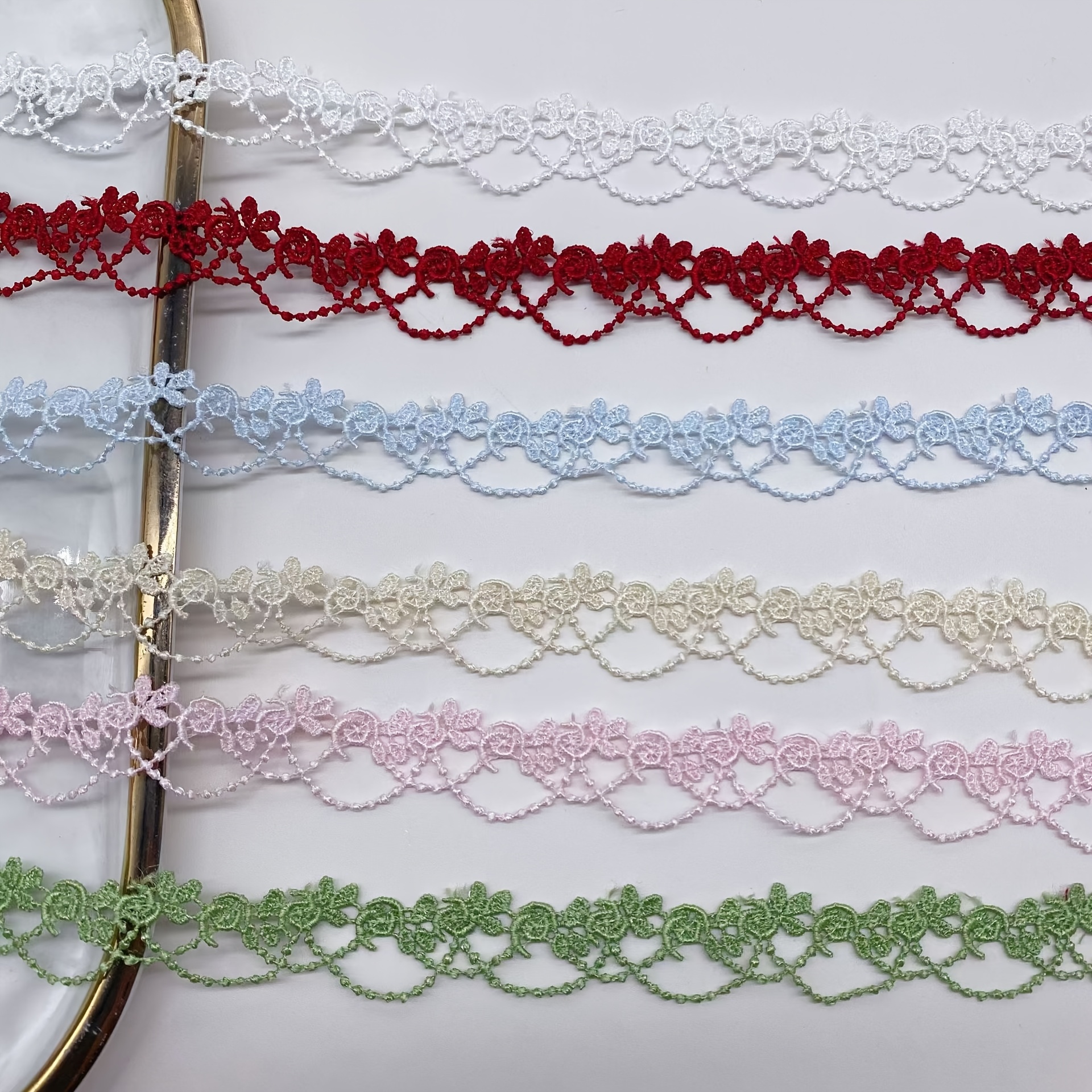 

Diy Embroidered Lace Trim - Water-soluble Polyester Ribbon For Clothing, Sewing & Knitting Accessories - In White, Red, Black