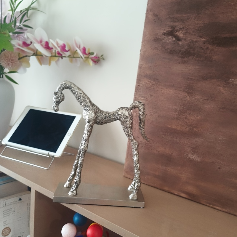 1pc of Resin Silvery Vintage Silvery Horse Ornament | Artistic Craft Table Decoration for Living Room, Entrance, Study, Home Decor, Long-legged Horse Modern Sculpture