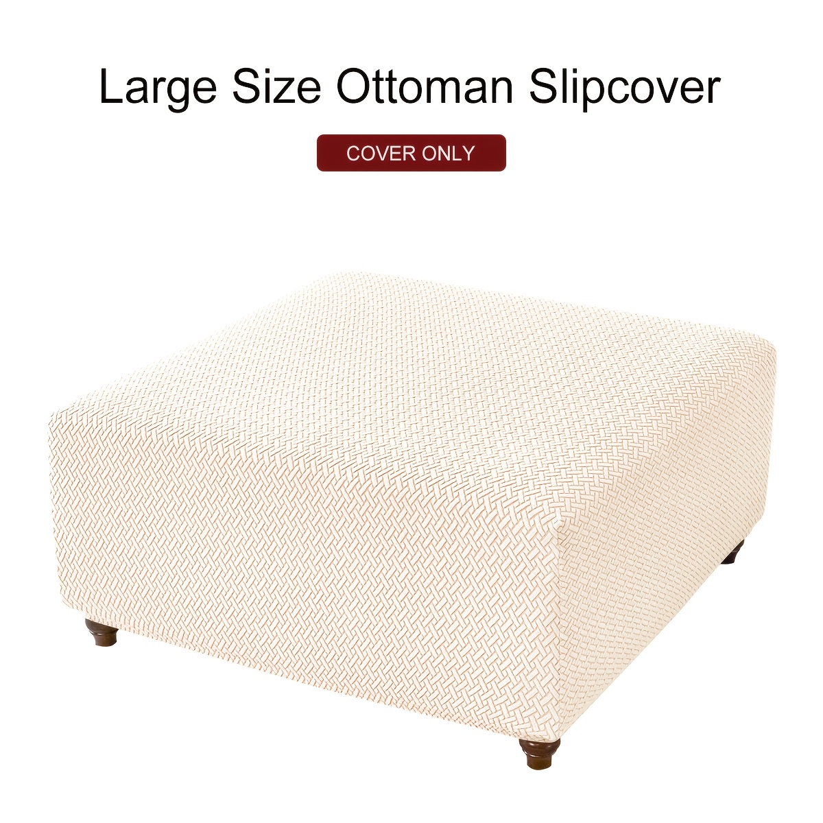 TEMU 1 Housse de pouf en polaire jacquard de T, Housse de protection élastique carrée pour pouf