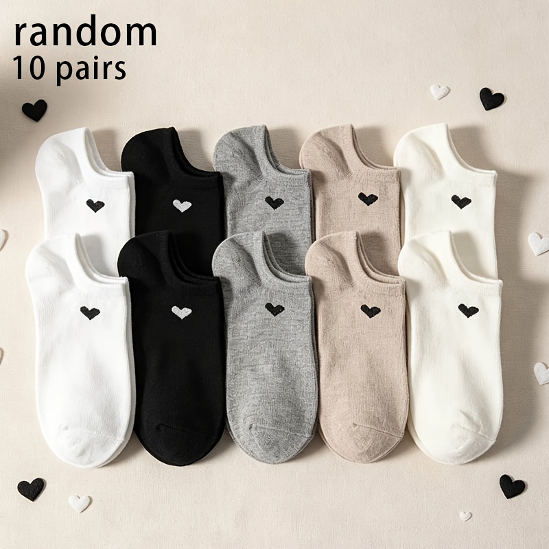 TEMU Random 10 Pairs Women's Socks Spring Summer Style Thin Casual Sports Heart-shaped Boat All-match Casual Outdoor Sports Socks
