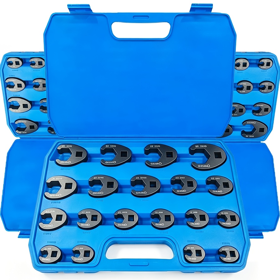 Image of Foot Wrench Set Metric 8-32mm Flare Nut Crowfoot Wrench Set 1/2" And 3/8" Point Feet Wrench Set 19pcs Flare Nut Wrench Kit For Removing Nuts From Hard-to-reach Areas