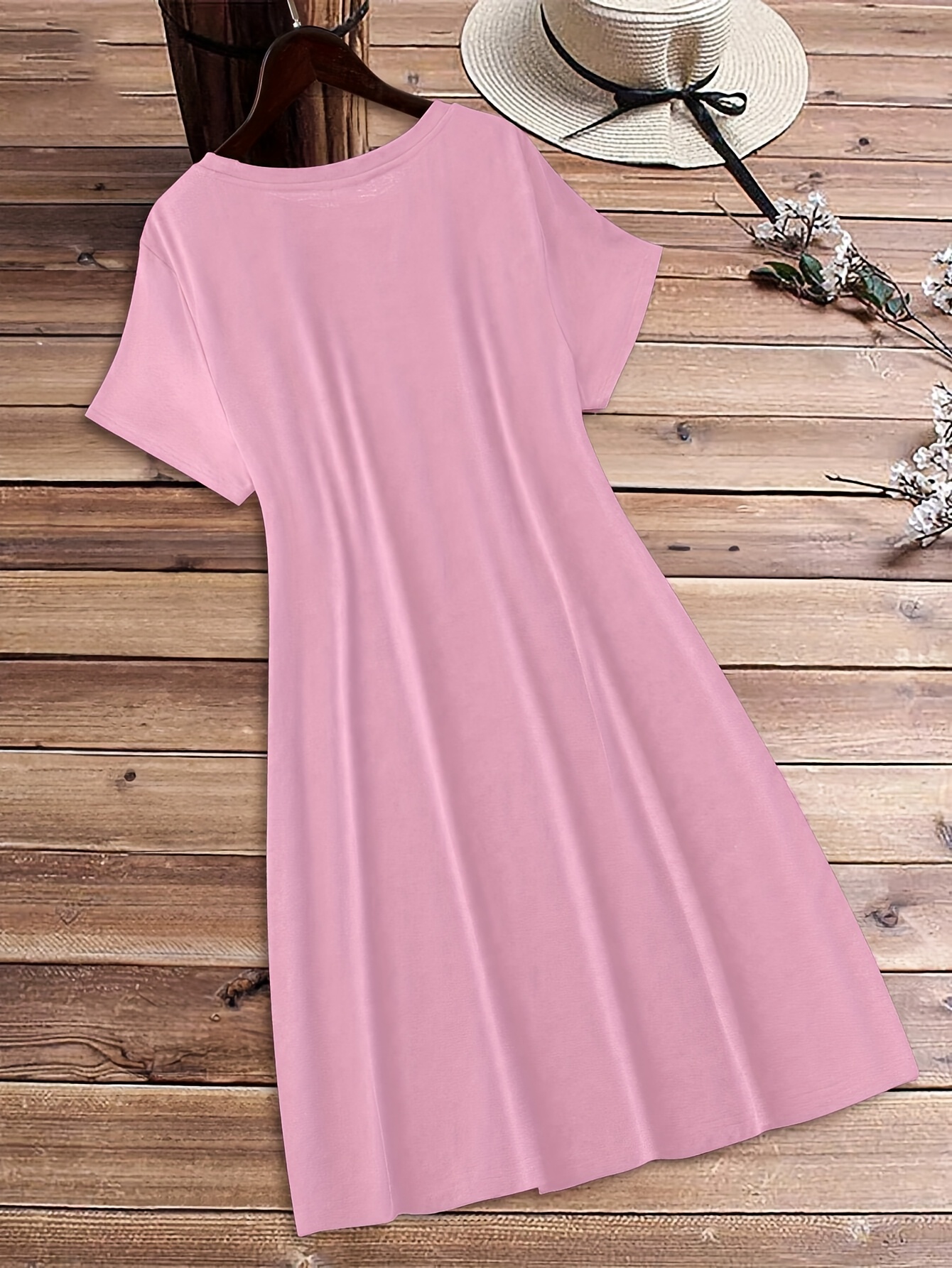strapless open back dress Pink Crew Neck Girls Face T-shirt Dress with Tassels