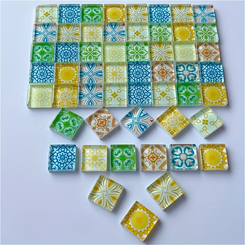 100g/3.53oz スタイル モザイクガラスタイル 鮮やかな青と白の複雑な花