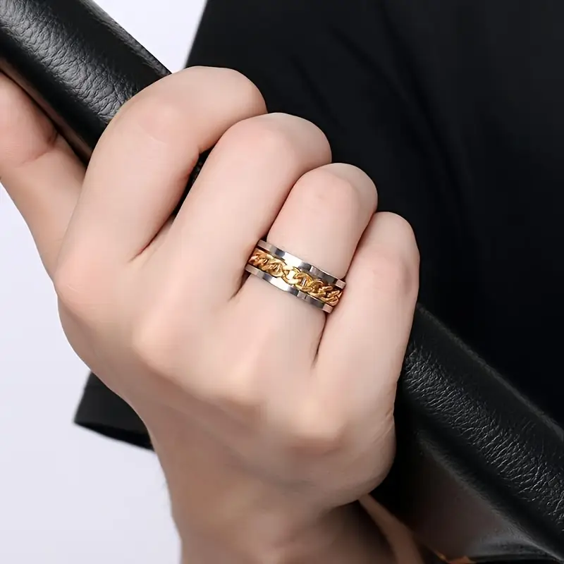synthetic zirconia titanium steel ring rotating chain belt synthetic stone neutral fashion jewelry accessory super ring high quality stainless steel fingertip ring suitable for men and women mens womens chain ring rotating ring 8mm stainless steel interlocking ring motorcycle bike chain ring cool punk rock band mens jewelry gift rotation ring mens ring adult titanium steel ring Product details 7