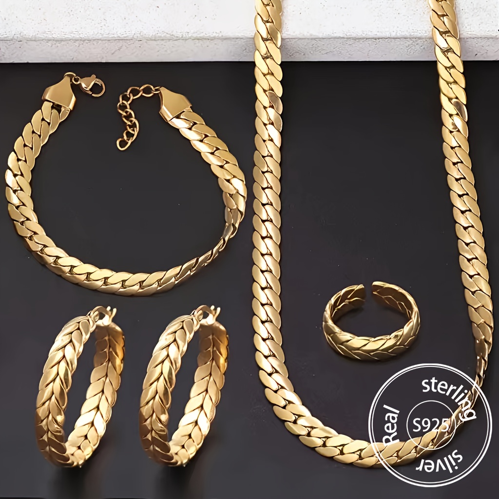 

925 - 18k Gold - Jewellery 4- Set (, Necklaces, , Bracelets) - For Men, Women , Wives, - For Birthdays, Anniversaries, 's Day -comes Box