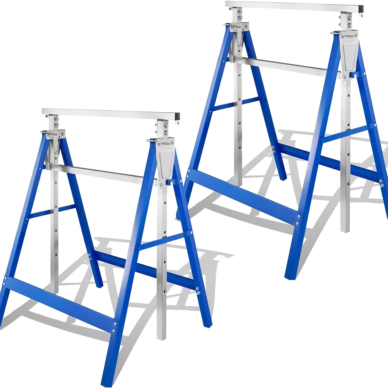 E-shop 2er-Set Gerüst-Arbeitsbank, Tragkraft 200 kg, klappbare Werkbank, 7-stufige Höhenverstellung (80-130 cm), goldene Metall-Werkbankhalterung,