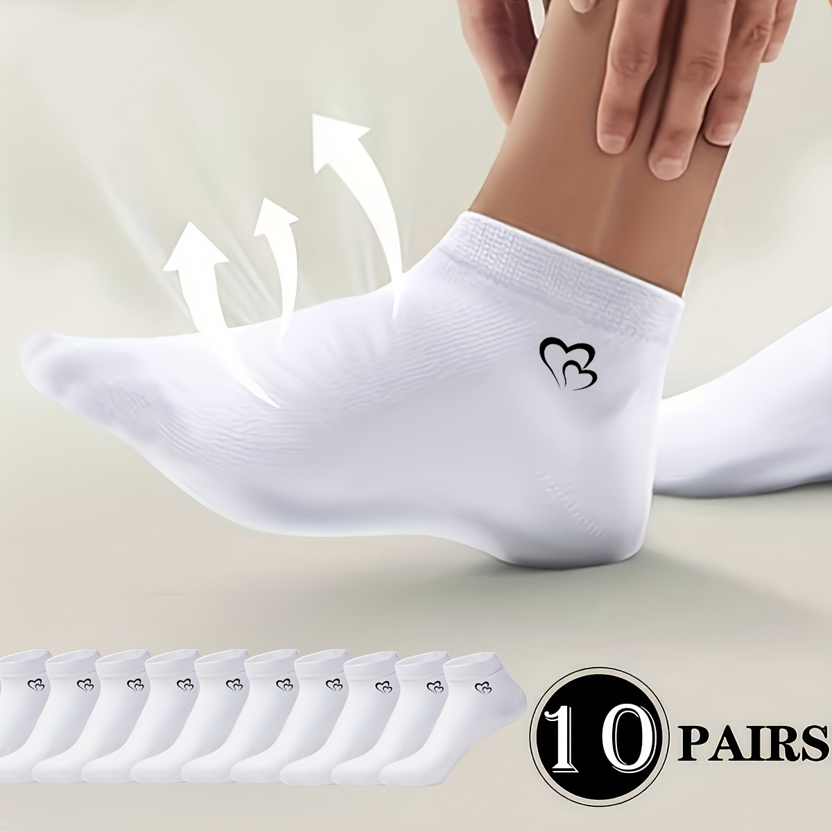 TEMU 10-pair Men's & Women's Breathable Sports Socks Suitable For Sneakers, Ankle With Heart Pattern - Durable Couple Socks For Outdoor, Travel, -