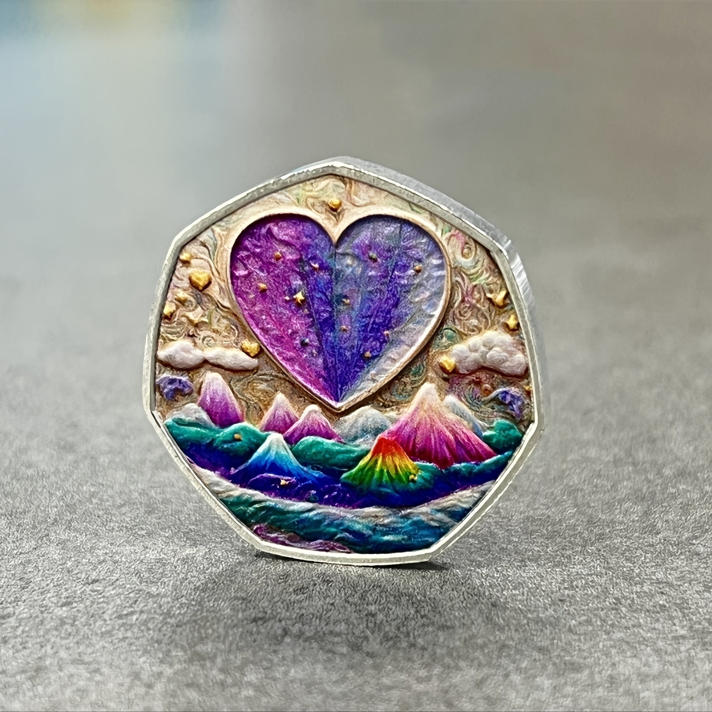 1pc Unique Mountain Theme Commemorative Coin, 2d Flat Pattern Currency, Unique Collectible Souvenir Novelty Gift