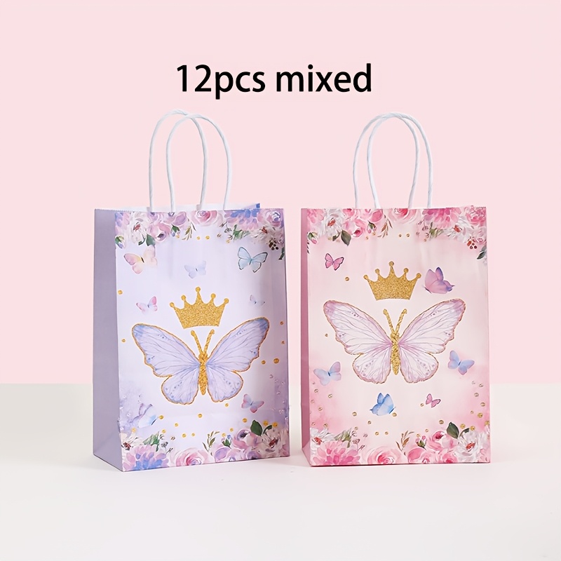 E-shop Frühlings-Schmetterling-Blumenmuster Papierbeutel Party Geburtstag Hochzeit Ausflug Geschenkverpackung Zubehör Papierbeutel mit Griffen