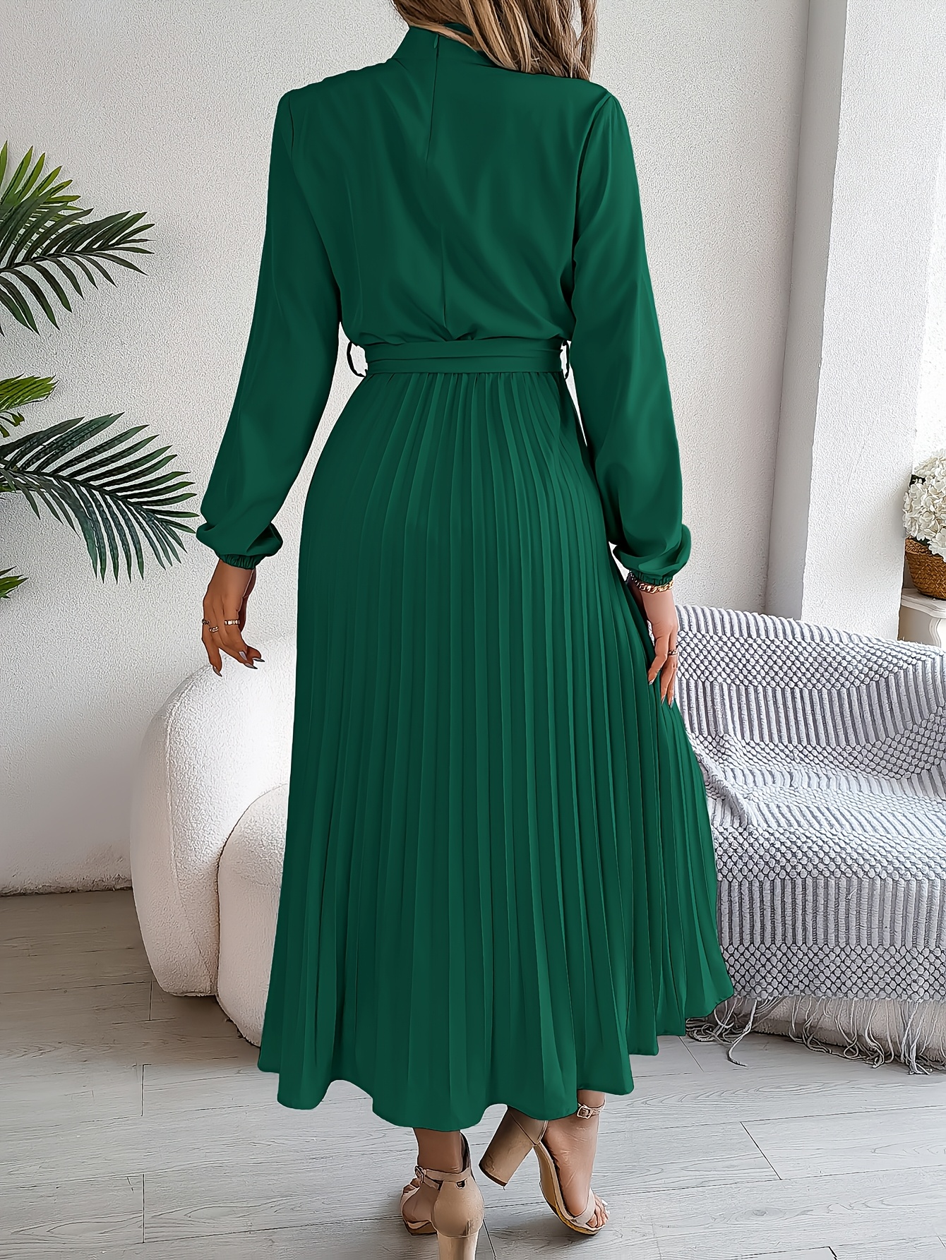 womens elegant a line smock dress stand collar long sleeves - Temu New  Zealand