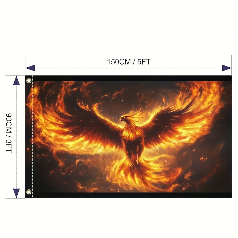 TEMU 1pc Lustige Flagge Feuriger Phoenix, 100% Polyester, Verwendung Ohne Elektrizität, Für Urlaub Dekorative Outdoor Home Decor Party