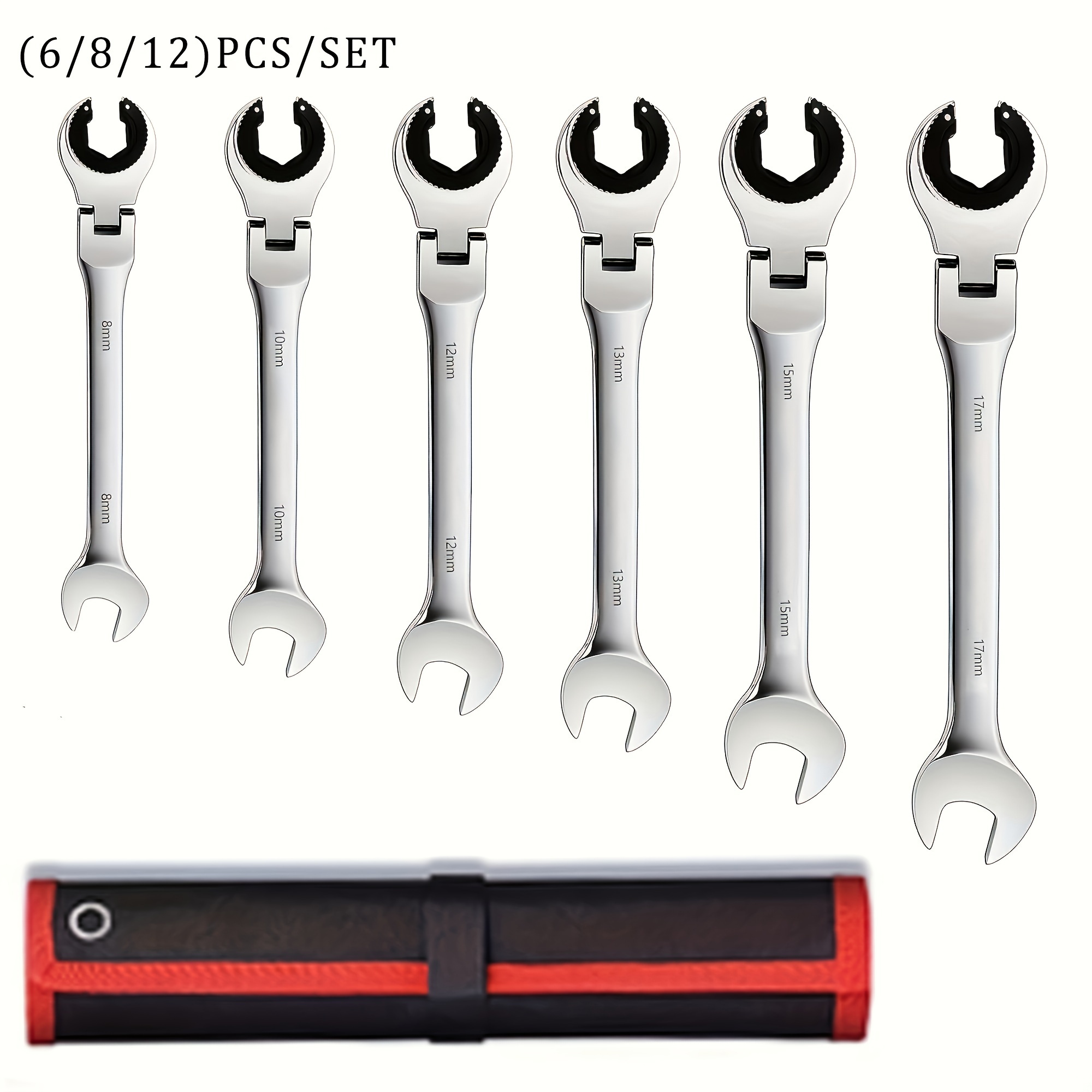 

6/8/12pcs(8-19mm) Tubing Ratchet Wrench Set, Open Flexible Head 72 Teeth, For Car Wrenches Flare Nut Wrench Hand Tools Mechanic Tools