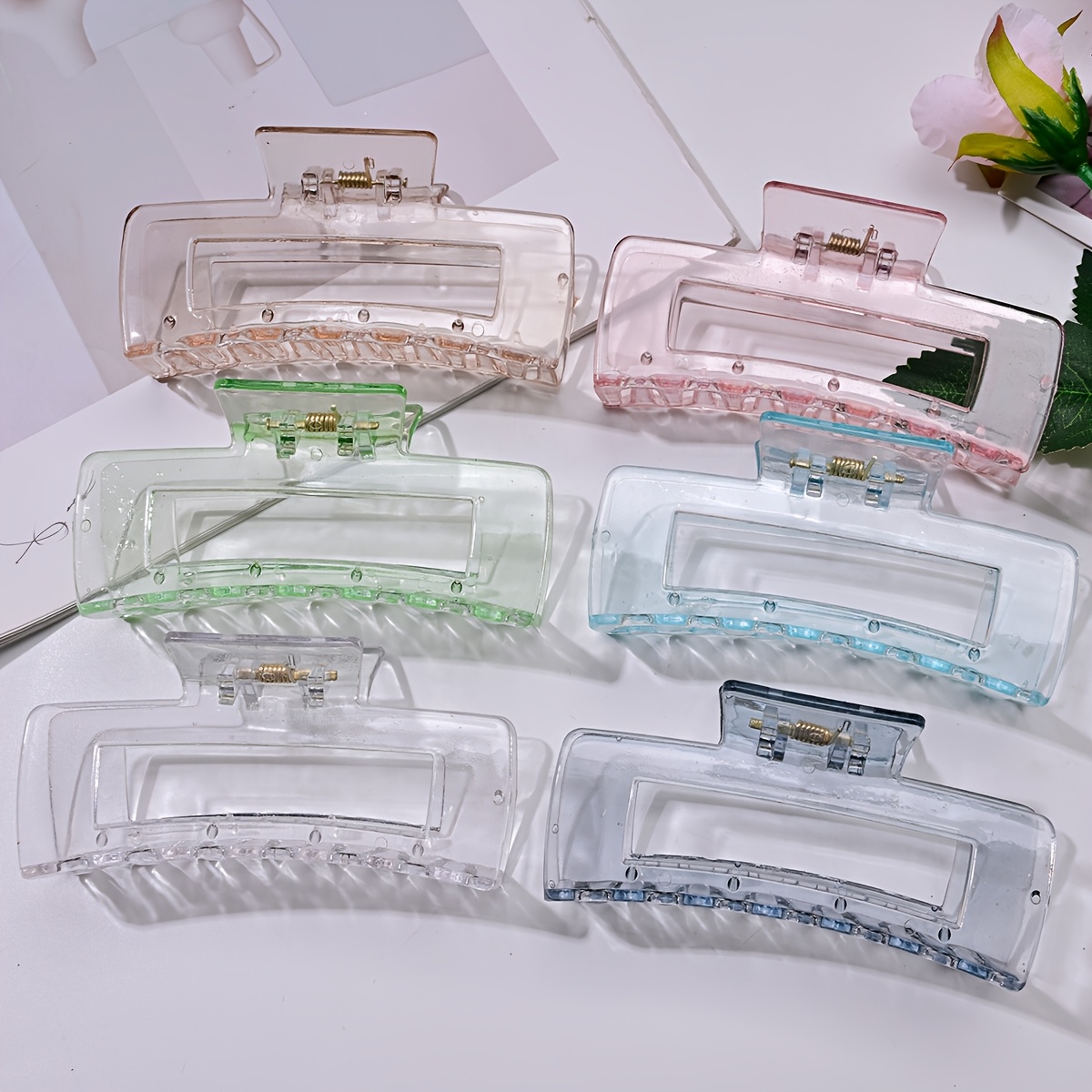 TEMU 6pcs Cross-border 10.5cm Square Hair Clips, Elegant Transparent Claw Clips For Half Updos, Shark Hair Additions For The Back Of