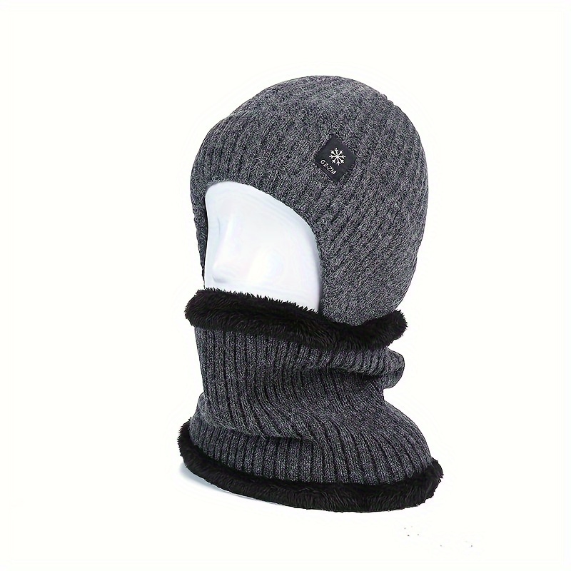 [Popular Choice] Warm & Cozy Men's Winter Beanie with Ear Flaps - Thick Fleece-Lined, Cold Weather Knit Hat, Perfect for Dad, Black & Gray Options details 7