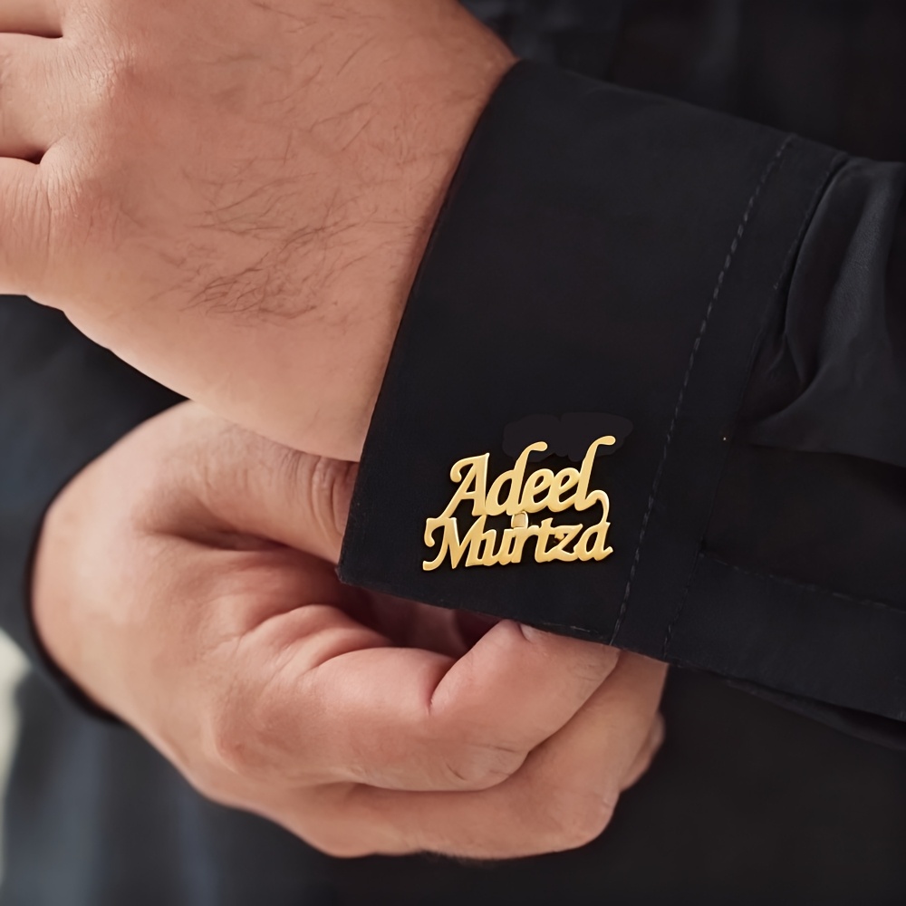 TEMU Custom Stainless Steel Name Cufflinks, Personalized Couple Name Elegant Gentleman Cufflinks, Wedding Cufflinks, Groomsmen Cufflinks, Groom