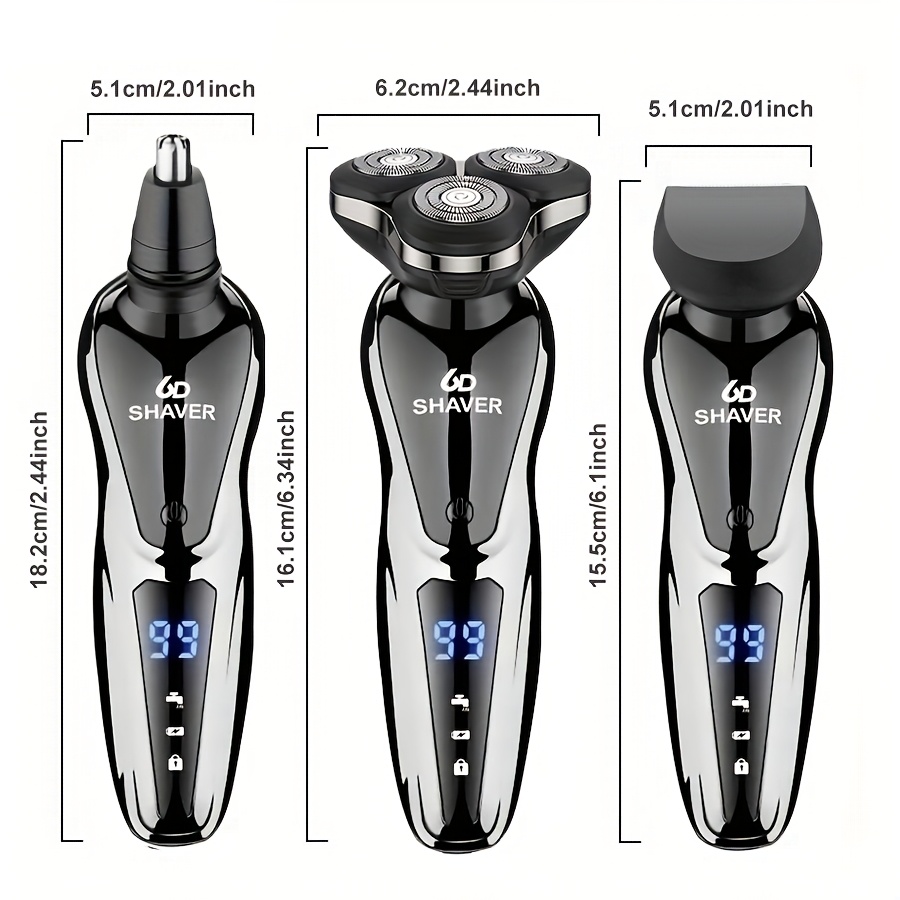 Electric Razor for Men, 3in 1 Electric Shaver Nose Hair Trimmer USBRechargeable Portable Razor 3D Floating Blade Digital Display ShavingBeard Machine