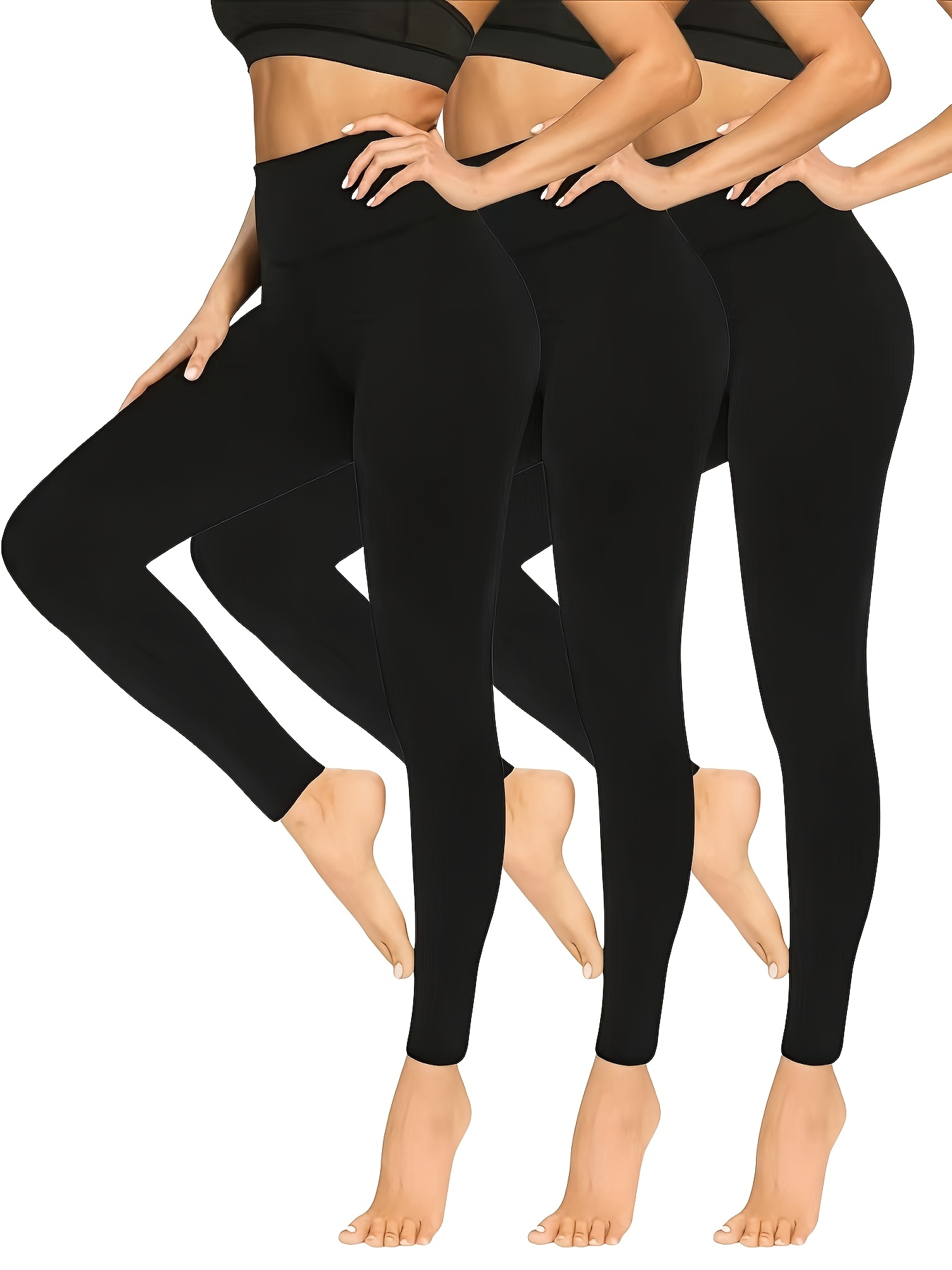 damen ganzjahres-leggings, 3er-pack schwarze taillenformer-high-waist-weiche hosen, bündige, elastischer stoff,   für radfahren und freizeitkleidung zu jeder jahreszeit
