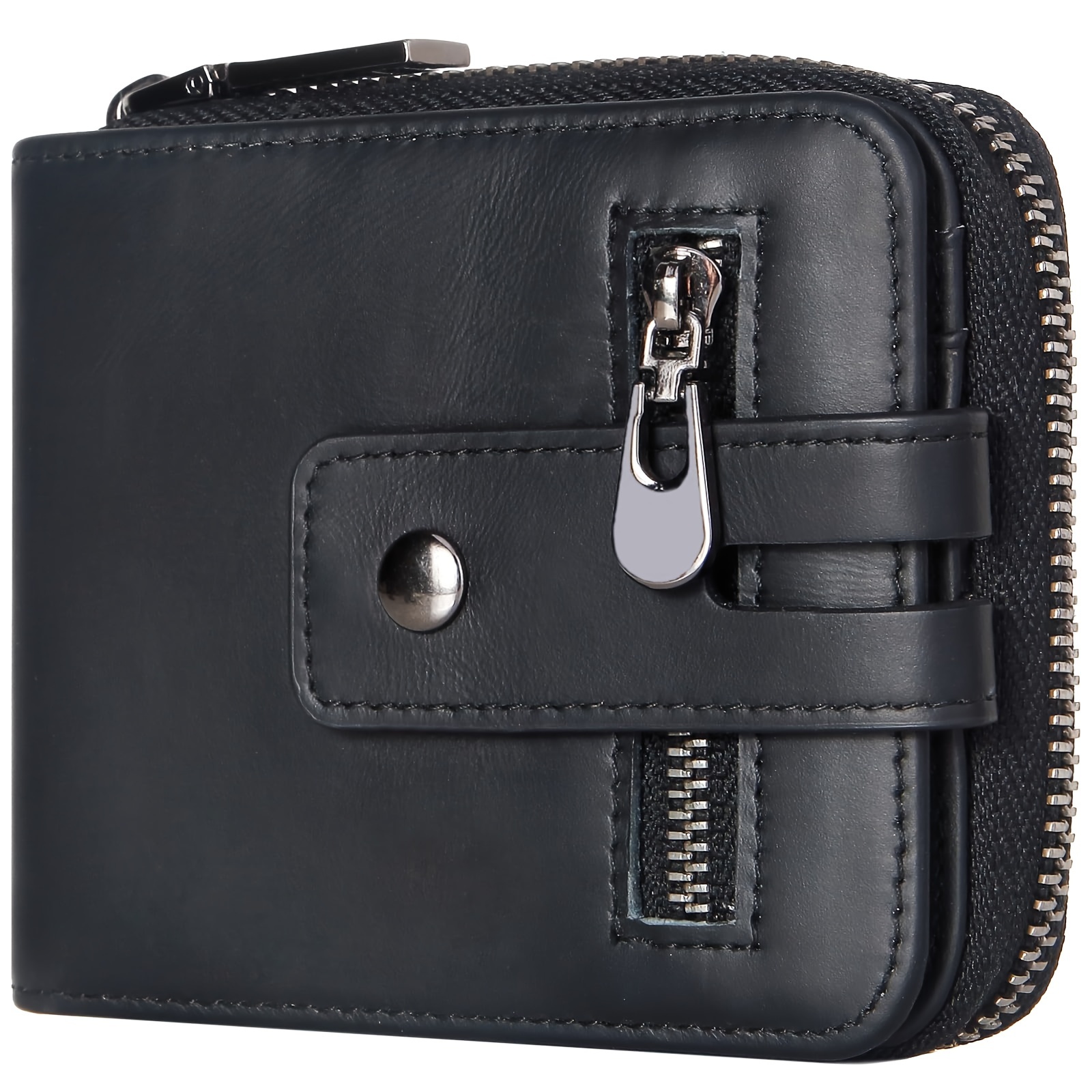 

Men's Genuine Leather Zipper Wallet With Rfid Blocking, Bifold With Id Window, Coin Pocket, And Gift Box, Casual Style