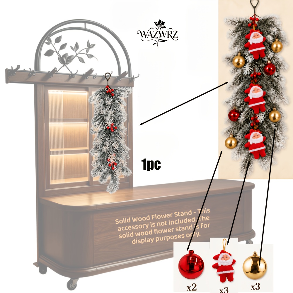 TEMU High-quality Large Christmas Hanging Ornament, Featuring 2 Red Balls + 3 , 3 Santa Claus Decorations, And 1pc Of Gray- With Red Berries And Pine
