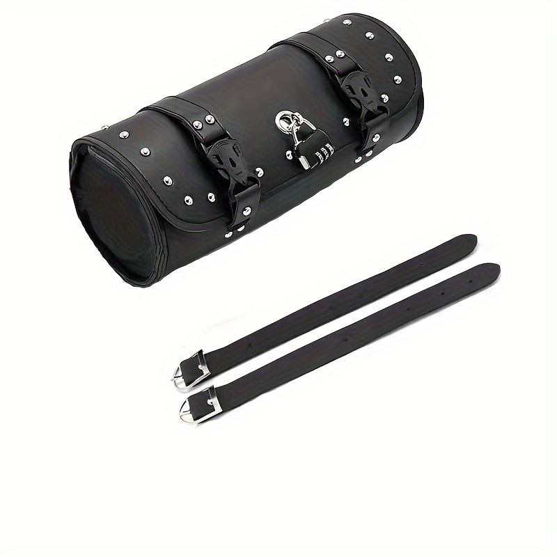 Image of Motorcycle Universal Side Bag Black Retro Faux Leather Bag Luggage Tool Side Bag For Xl883 Cafe Racer For , Etc