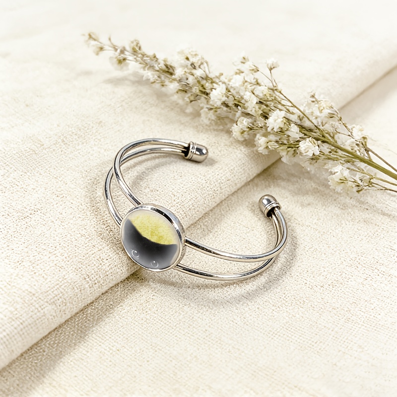 Women's Adjustable Open Bangle with Round Time Gemstone Inlay