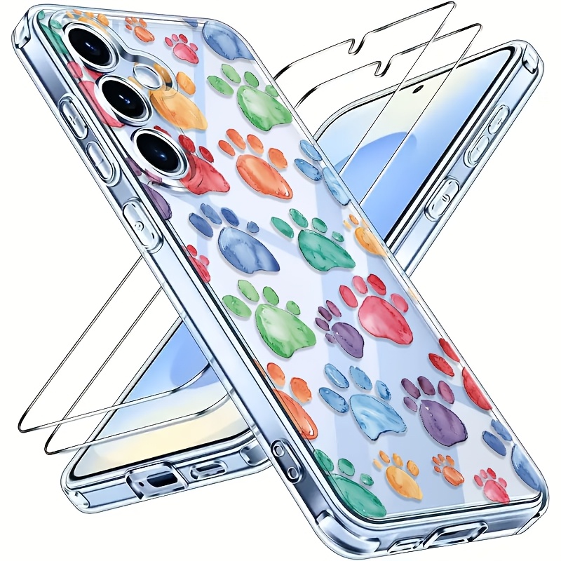 TEMU A 3pcs Set Includes 1 Premium Case And 2 Screen Protectors. Features Colorful Footprints With High-end Patterns. Compatible With 's Latest